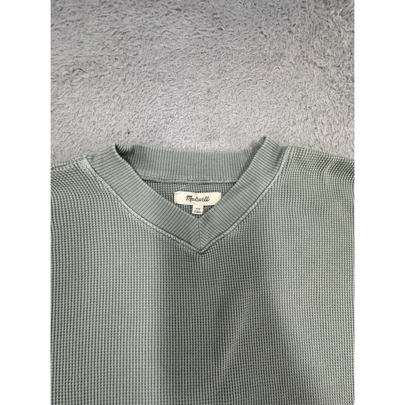 Madewell Waffle Knit Boxy Sweatshirt Tee V Neck Shirt Cozy‎ Green Size XS - Picture 7 of 7